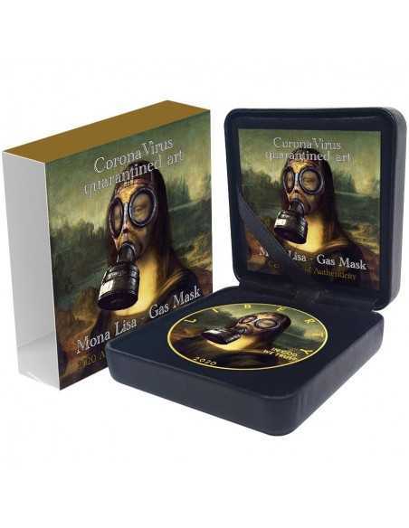 MONA LISA GAS MASK Leonardo Da Vinci CORONAVIRUS QUARANTINED ART 1$ 2020 1 oz Silver & gold plated coin - Coins & More - Usa