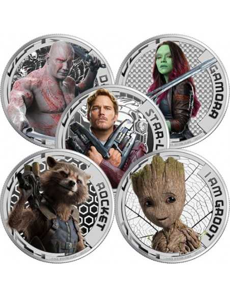 GUARDIANS OF THE GALAXY MARVEL 5x 1/2 Oz Silver Coin Set 2$ Cook Islands 2017 - Coins & More - Isole Cook