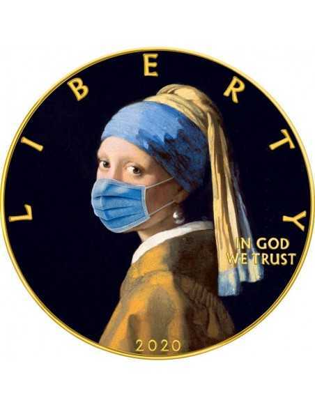 LA JEUNE FILLE A LA PERLE FACE MASK VERMEER CORONAVIRUS QUARANTINED ART 1$ 2020 1 oz Silver & gold plated coin - Coins & More...
