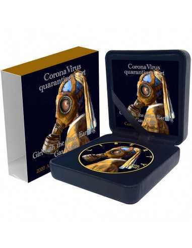 LA JEUNE FILLE A LA PERLE FACE MASK VERMEER CORONAVIRUS QUARANTINED ART 1$ 2020 1 oz Silver & gold plated coin - Coins & More...