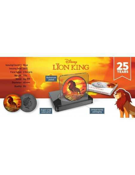 SUNSET LION KING 25th Anniversary $2 Dollars 2019 Niue DISNEY 1 oz silver & ruthenium colorized coin - Coins & More - Niue
