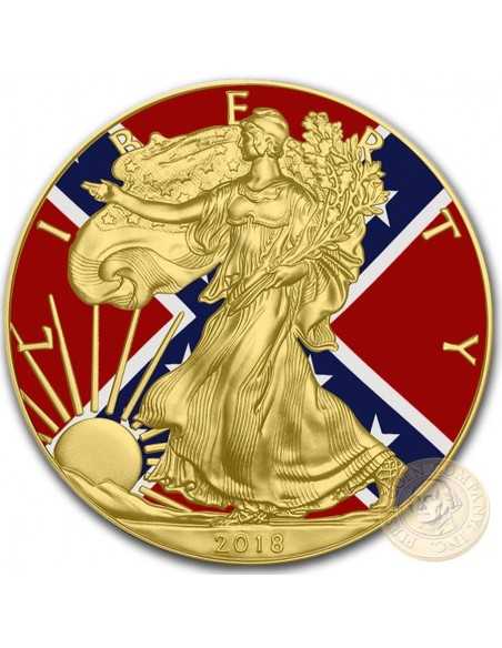 CONFEDERATE FLAG USA 2018 1$ American Eagle 1 Oz silver & gold gilded Coin - Coins & More - Usa