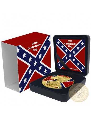 CONFEDERATE FLAG USA 2018 1$ American Eagle 1 Oz silver & gold gilded Coin - Coins & More - Usa