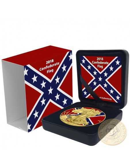 CONFEDERATE FLAG USA 2018 1$ American Eagle 1 Oz silver & gold gilded Coin - Coins & More - Usa