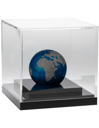BLUE MARBLE AT NIGHT PLANET EARTH 3 Oz Spherical Silver Coin with Blue Enamel 5$ Barbados 2021 - Coins & More - Barbados