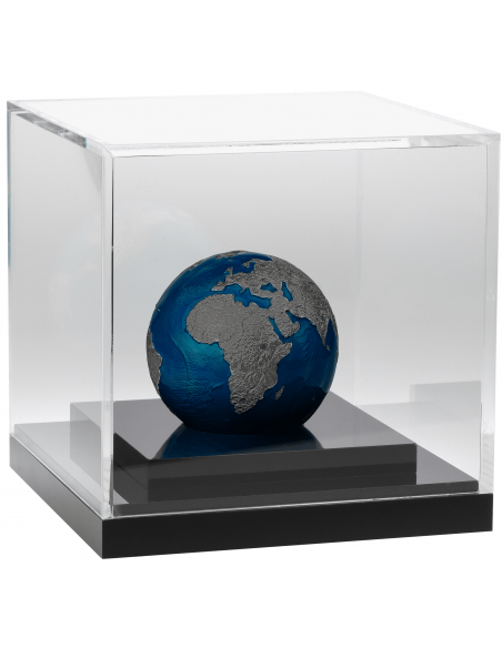 BLUE MARBLE AT NIGHT PLANET EARTH 3 Oz Spherical Silver Coin with Blue Enamel 5$ Barbados 2021 - Coins & More - Barbados