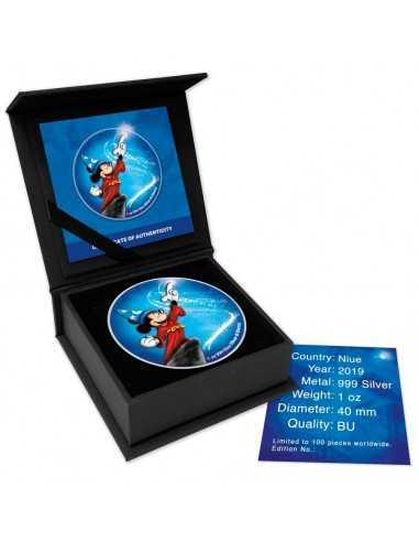 FANTASIA NIGHT BLUE MAGIC Mickey Mouse Disney 1 Oz Silver Coin 2$ Niue 2019 - Coins & More - Niue