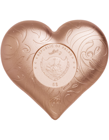 ROSY HEART Shape 1 Oz Silver Coin 5$ Palau 2021 - Coins & More - Palau
