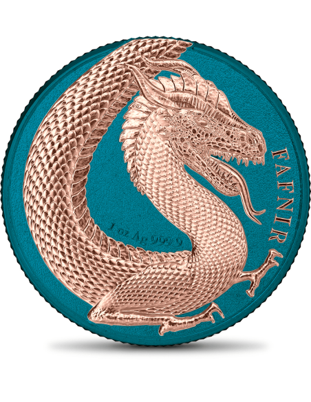 FAFNIR Space Blue & Rose Gold Dragon 1 Oz Silver Gilded Coin 5 Mark Germania Beasts 2020 - Coins & More - Europa