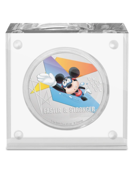 FASTER AND STRONGER Mickey Mouse SWIMMING Disney 1 Oz Moneta Argento 2$ Niue 2020 - Coins & More - Niue