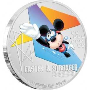 FASTER AND STRONGER Mickey Mouse SWIMMING Disney 1 Oz Silver Coin 2$ Niue 2020 - Coins & More - Niue