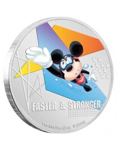 FASTER AND STRONGER Mickey Mouse SWIMMING Disney 1 Oz Moneta Argento 2$ Niue 2020 - Coins & More - Niue