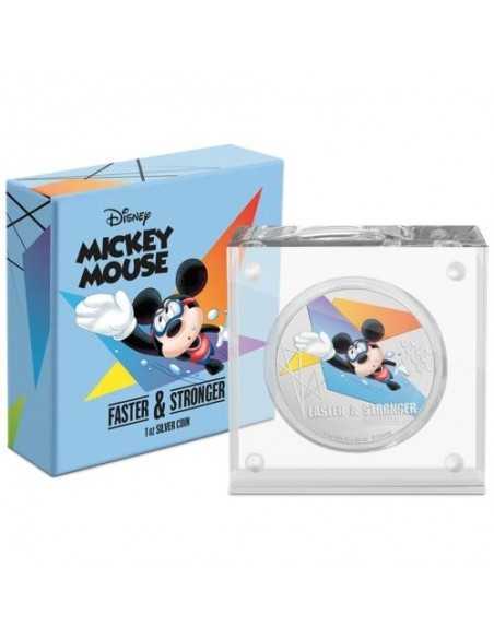 FASTER AND STRONGER Mickey Mouse Disney SWIMMING 1 Oz Silber Münze 2$ Niue 2020