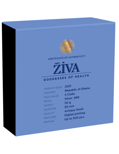 ZIVA Goddess Of Health - 50g Silver Coin 5 Cedis Republic of Ghana 2021 - Coins & More - Africa
