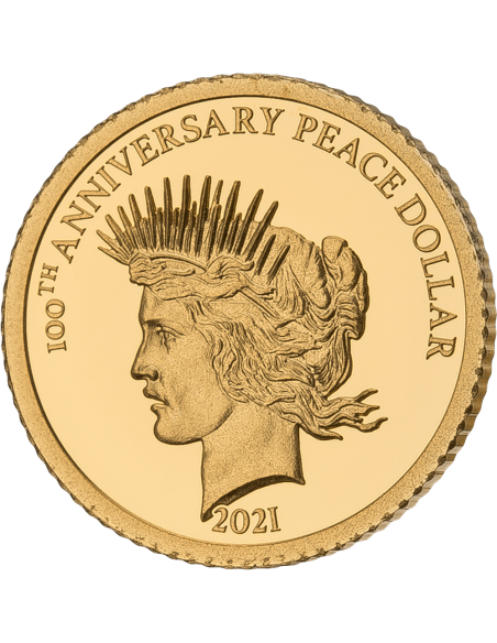 PEACE DOLLAR 100 Years Anniversary 1/2 gram gold Coin 10$ Barbados 2021 - Coins & More - Barbados