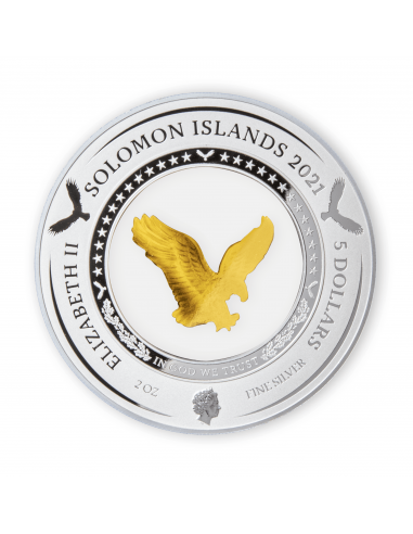 GOLD EAGLE 35th Anniversary Embracing 2 Oz Silver Coin 5$ Solomon Islands 2021 - Coins & More - Îles Salomons