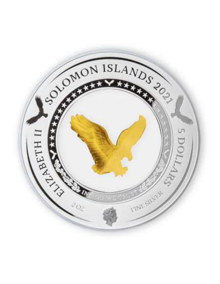 GOLD EAGLE 35th Anniversary Embracing 2 Oz Silver Coin 5$ Solomon Islands 2021 - Coins & More - Îles Salomons