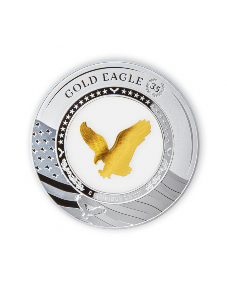 GOLD EAGLE 35th Anniversary Embracing 2 Oz Silver Coin 5$ Solomon Islands 2021 - Coins & More - Îles Salomons