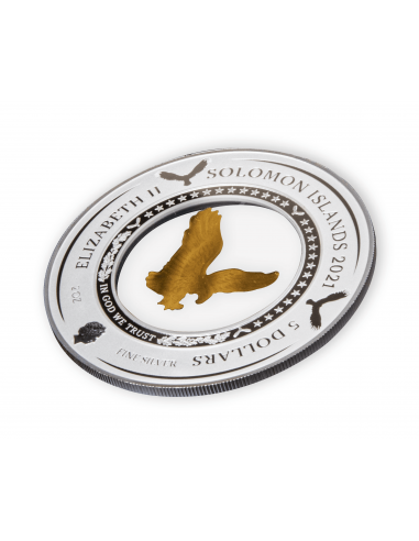 GOLD EAGLE 35th Anniversary Embracing 2 Oz Silver Coin 5$ Solomon Islands 2021 - Coins & More - Îles Salomons