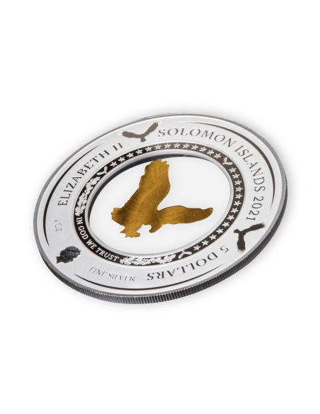 GOLD EAGLE 35th Anniversary Embracing 2 Oz Silver Coin 5$ Solomon Islands 2021 - Coins & More - Îles Salomons
