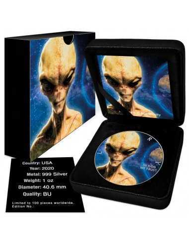 ALIEN PLANET - 1 Oz Silver Colorized coin 1$ Silver Eagle 2020 - Coins & More - Usa