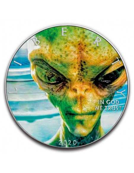 ALIEN - 1 Oz Silver Colorized coin 1$ Silver Eagle 2020 - Coins & More - Usa