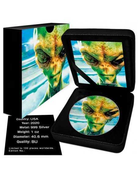 ALIEN - 1 Oz Silver Colorized coin 1$ Silver Eagle 2020 - Coins & More - Usa