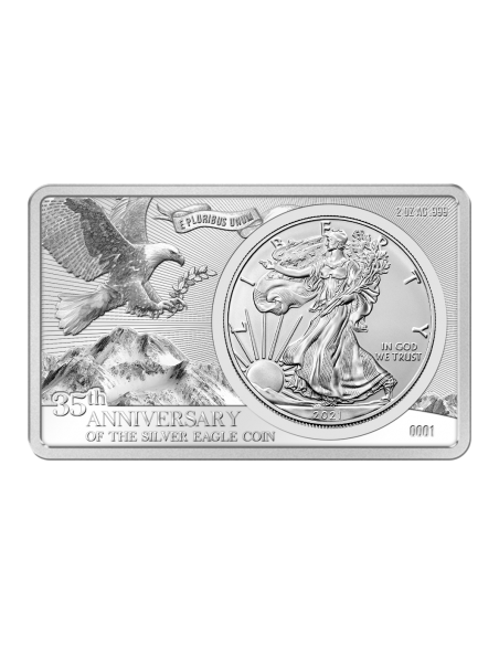 AMERICAN SILVER EAGLE 35th Anniversary Silver Set Coin 2 + 1 Oz Bar 1$ USA 2021 - Coins & More - Usa