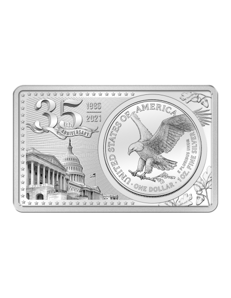 AMERICAN SILVER EAGLE 35th Anniversary Silver Set Coin 2 + 1 Oz Bar 1$ USA 2021 - Coins & More - Usa