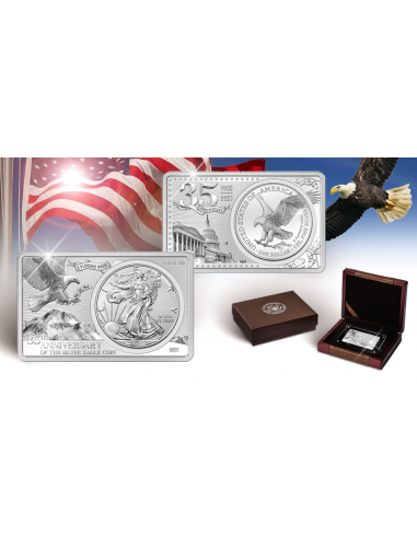 AMERICAN SILVER EAGLE 35th Anniversary Silver Set Coin 2 + 1 Oz Bar 1$ USA 2021 - Coins & More - Usa