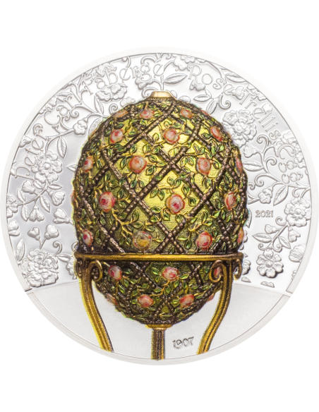 FABERGE EGG Rose Trellis 2 Oz Silver Coin 1000 Togrog Mongolia 2021 - Coins & More - Mongolia