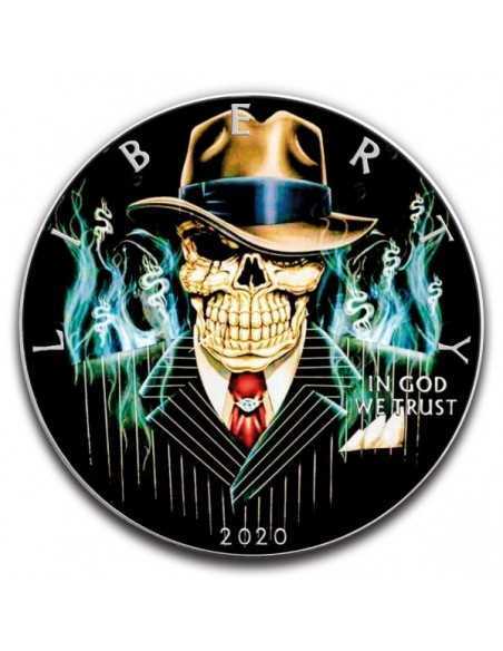 GANGSTER SKELETON 1 Oz Silver Colorized coin 1$ Silver Eagle 2020 - Coins & More - Usa