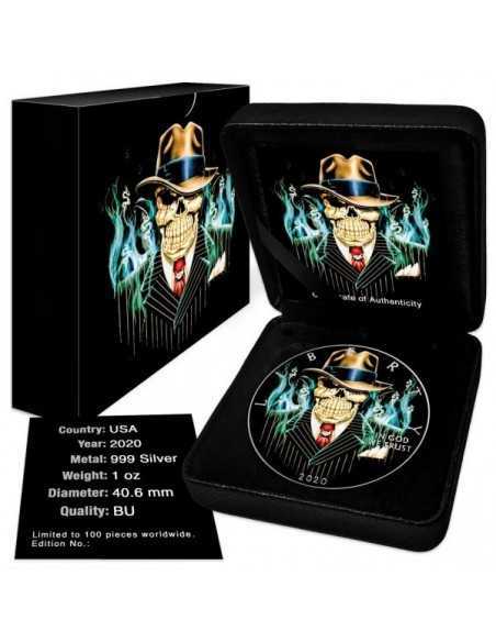 GANGSTER SKELETON 1 Oz Silver Colorized coin 1$ Silver Eagle 2020 - Coins & More - Usa