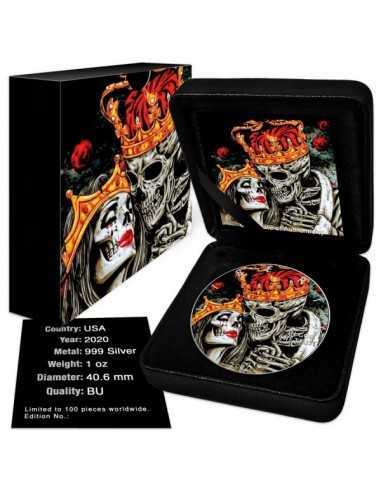 KING & QUEEN SKULL KISS 1 Oz Silver Colorized coin 1$ Silver Eagle 2020 - Coins & More - Usa