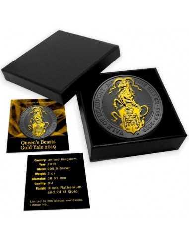 YALE QUEEN BEASTS Golden Ruthenium 2 Oz Silver Coin 5£ United Kingdom 2019 - Coins & More - United Kingdom