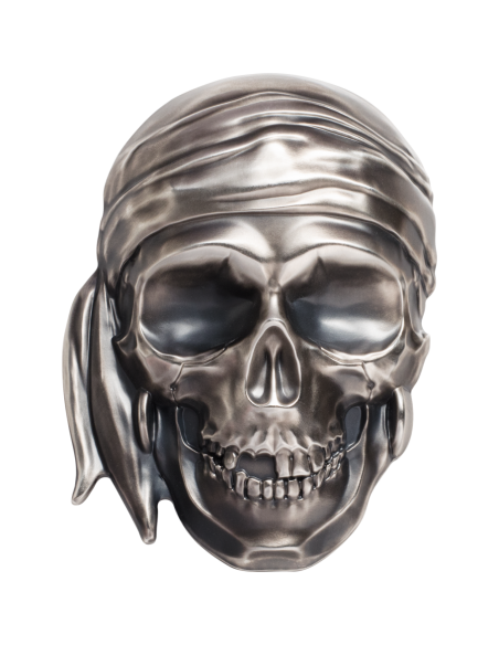 BIG PIRATE SKULL Shape 1/2 Kilo Silver Coin 25$ Palau 2018