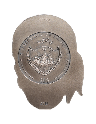 BIG PIRATE SKULL Shape 1/2 Kilo Silver Coin 25$ Palau 2018