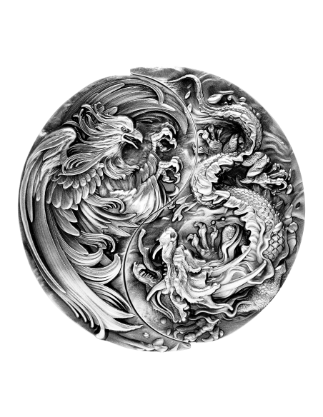 CHINESE DRAGON AND PHOENIX The Eternal Bond Set 2 x 2 Oz Silver Coin 10000 Francs Chad 2021 - Coins & More - Tchad