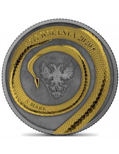 FAFNIR GEMINUS Dragon Antique Gilded Duo Set 2x1 Oz Silver Coin 5 Mark Germania 2020 - Coins & More - Europa