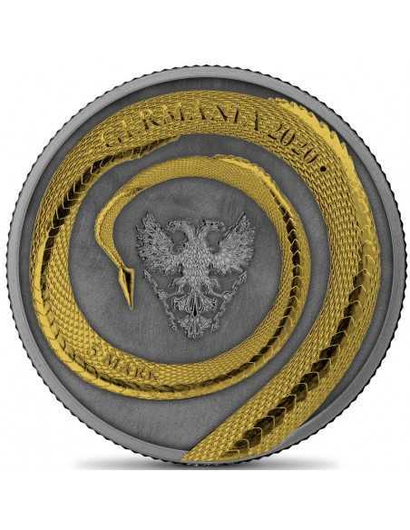 FAFNIR GEMINUS Dragon Antique Gilded Duo Set 2x1 Oz Silver Coin 5 Mark Germania 2020 - Coins & More - Europa
