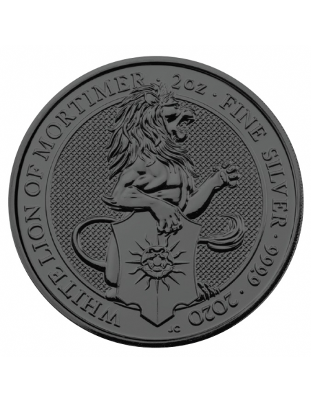 THE WHITE LION OF MORTIMER Queen Beasts 2 Oz Silver Ruthenium Plated Coin 5£ United Kingdom 2020 - Coins & More - Reino Unido
