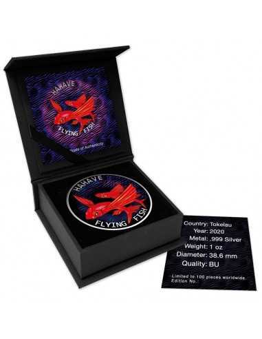 FLYING FISH HAHAVE RED COLORIZED 1 Oz Silver Coin 5$ Dollars Tokelau 2020 - Coins & More - Tokelau