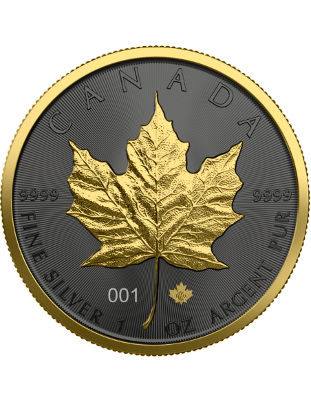 MAPLE LEAF - GOLDEN RING 1 Oz Silver Ruthenium & Gold Coin 5$ Dollar Maple Leaf 2021 - Coins & More - Canada