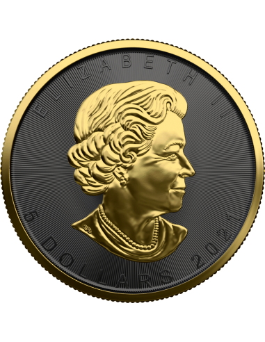 MAPLE LEAF - GOLDEN RING 1 Oz Silver Ruthenium & Gold Coin 5$ Dollar Maple Leaf 2021 - Coins & More - Canada