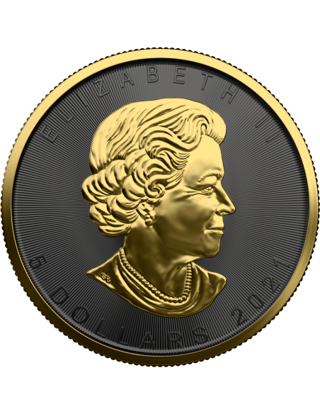 MAPLE LEAF - GOLDEN RING 1 Oz Silver Ruthenium & Gold Coin 5$ Dollar Maple Leaf 2021 - Coins & More - Canada