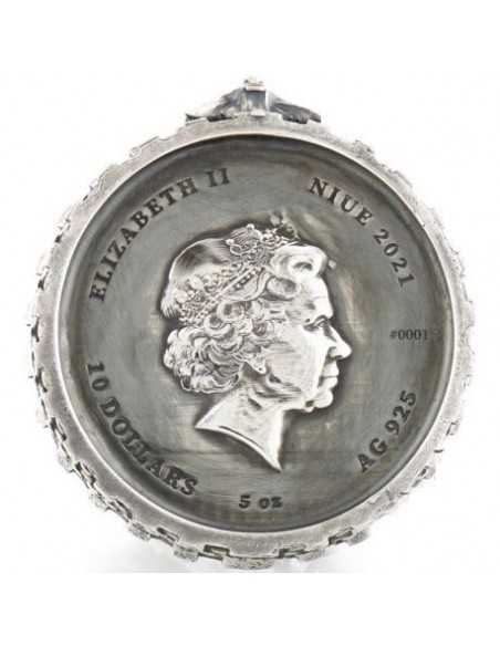 GERALT THE WHITE WOLF The Witcher Book Series 5 Oz Moneta Argento 10$ Niue 2021 - Coins & More - Niue