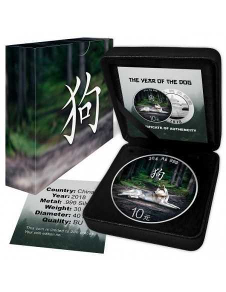 LUNAR DOG Panda Colorized Silver Coin 10 Yuan China 2018 - Coins & More - Chine