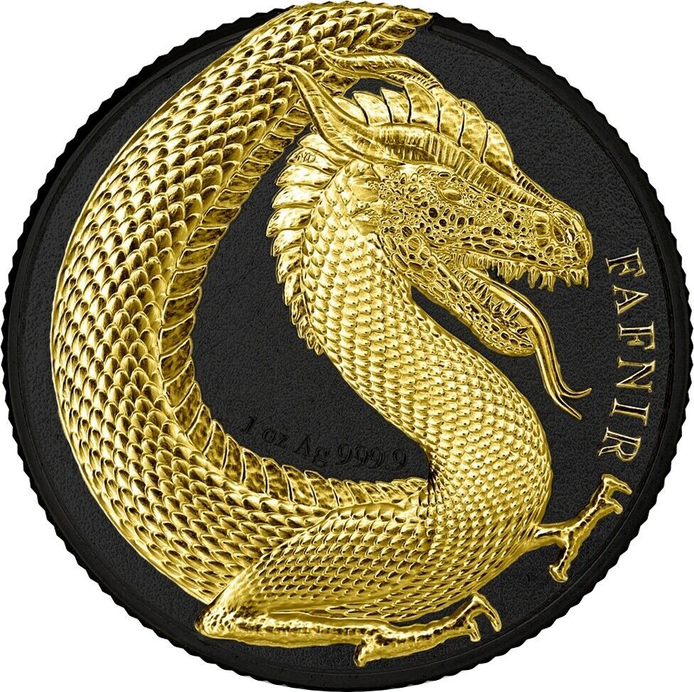 Fafnir Gold FAFNIR Dragon Black Gold Space Edition 1 Oz Silver Gilded Coin 5 Ma...