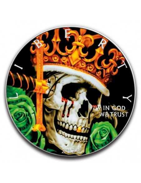 KING SKULL 1 Oz Silver Colorized coin 1$ Silver Eagle USA 2020 - Coins & More - Usa