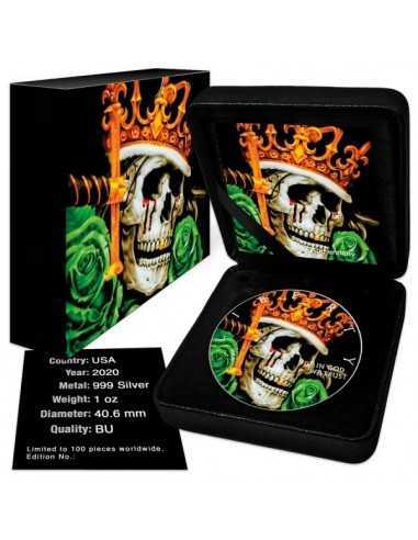 KING SKULL 1 Oz Silver Colorized coin 1$ Silver Eagle USA 2020 - Coins & More - Usa